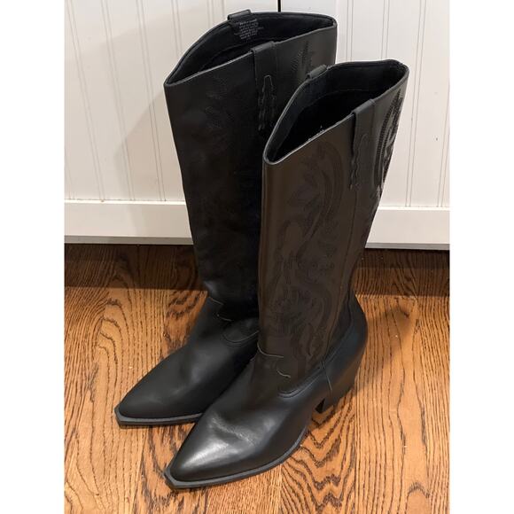 NWOB Crown Vintage Womens Sila Leather Cowboy Boots Blocked Heels Size 11W Black - Picture 3 of 9